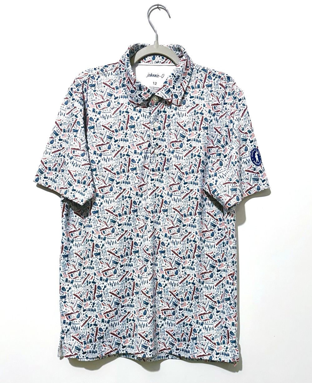 Johnnie O Boys Polo Shirt 12 White Printed Short Sleeve Collared Lightweight